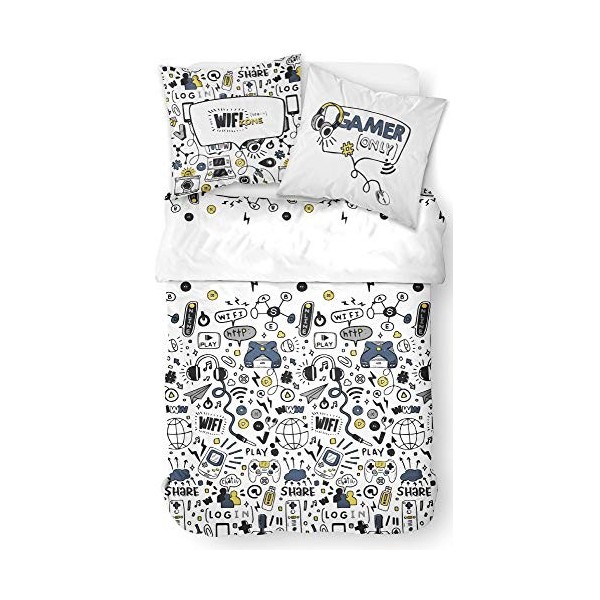 TODAY Parure Housse de Couette Ado Gamer, Blanc, 220x240