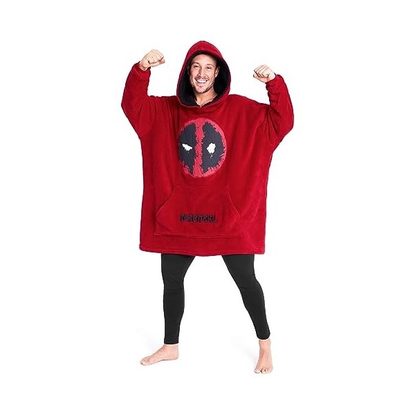 Marvel Pull Plaid Homme, Sweat Oversize en Polaire Noir/Rouge 