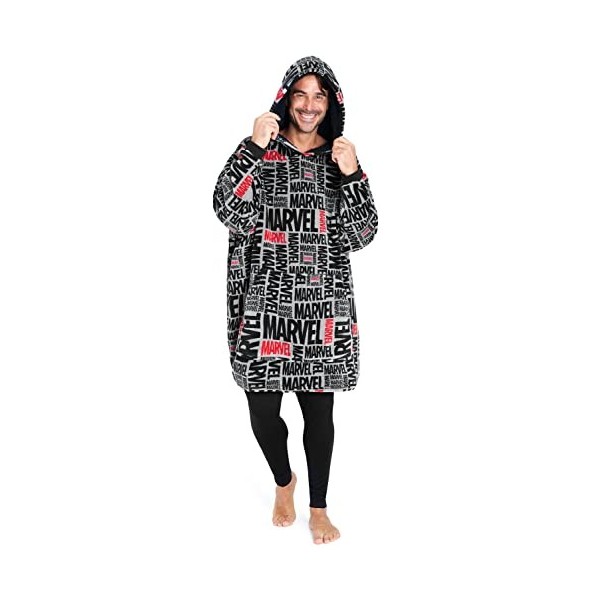 Marvel Pull Plaid Homme, Sweat Oversize en Polaire Noir/Rouge 