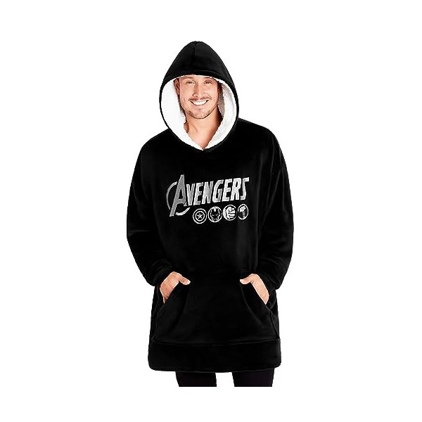 Marvel Pull Plaid Homme, Sweat Oversize en Polaire Noir/Rouge 