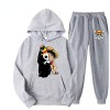 Anime One Piece Monkey D. Luffy Sweat À Capuche Hommes Sweat Automne Hiver Tops + Pantalon Ensemble Survêtement De Sport Cost