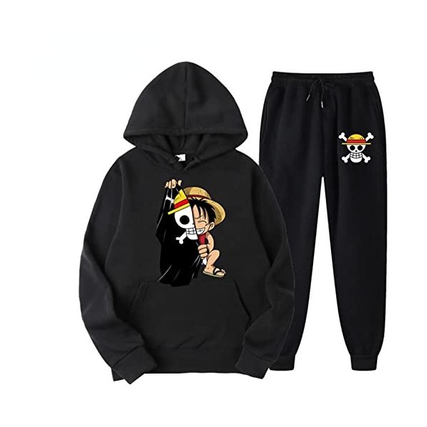 Anime One Piece Monkey D. Luffy Sweat À Capuche Hommes Sweat Automne Hiver Tops + Pantalon Ensemble Survêtement De Sport Cost