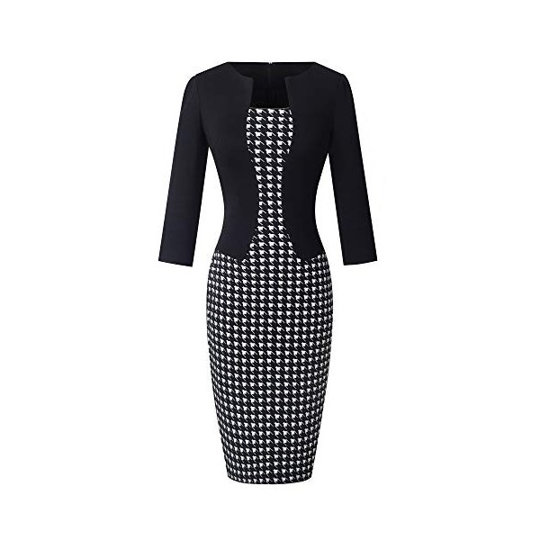 HOMEYEE - Robe - Moulante - Color Block Business One-pièce Manches 3/4 - Femme B237 42, Floral Noir 