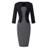 HOMEYEE - Robe - Moulante - Color Block Business One-pièce Manches 3/4 - Femme B237 42, Floral Noir 