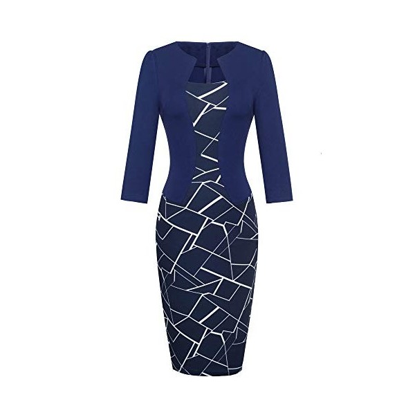 HOMEYEE - Robe - Moulante - Color Block Business One-pièce Manches 3/4 - Femme B237 42, Floral Noir 