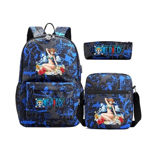 Anime Sac À Dos 3 Pièces Antivol Serrure Garçon Fille Enfants École Livre Sacs Voyage Sac À Dos Sac À Bandoulière Stylo Sac p