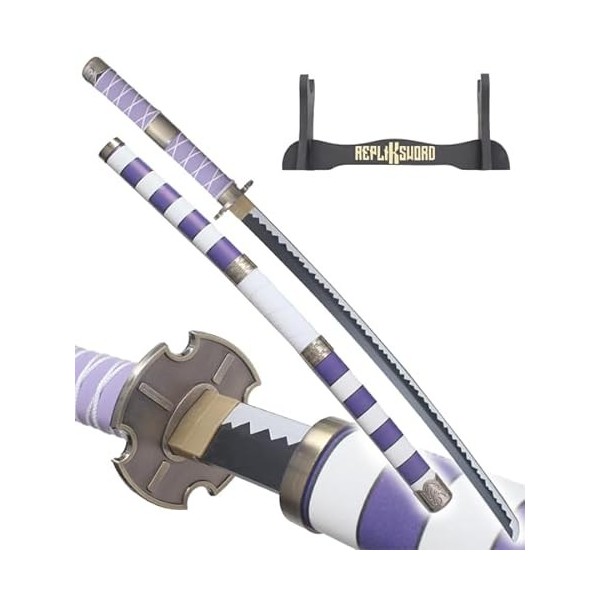 One Piece Sabre Luffy Katana en Bois Lame en Bois Luffy Epee Nidai Kitetsu Sabre Replique Bois + Presentoir en Bois