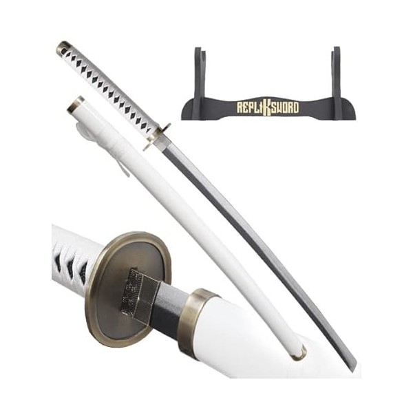 Katana Tout en Bois Lame en Bois Katana One Piece Sabre Wado Ichimonji Replique Zoro Epee Sabre Cosplay + Presentoir en Bois 
