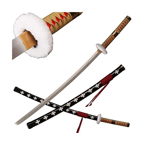 ACTASITEMS Épées Roronoa Zoro Épée en Bois Anime Cosplay - 104cm, Katana -Death Surgeon Trafalgar Law Rose