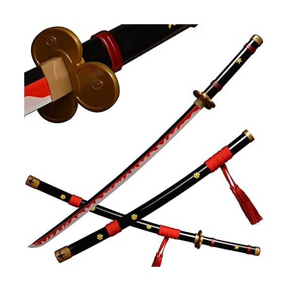 ACTASITEMS Épées Roronoa Zoro Épée en Bois Anime Cosplay - 104cm, Katana -Death Surgeon Trafalgar Law Rose