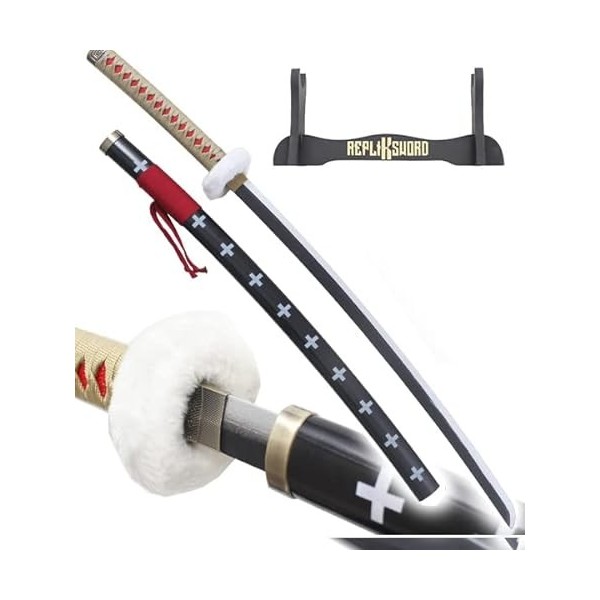 Repliksword Katana Tout en Bois Lame en Bois One Piece Trafalgar Law Replique Epee Sabre Lame en Bois Decoration Deguisement 
