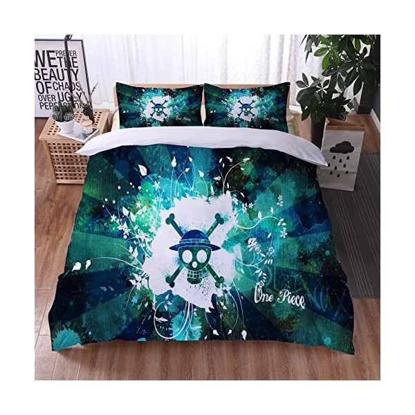 Enfunt-Home Anime One Piece Luffy Housse De Couette 220x240 en 100% Microfibre, imprimé numérique 3D Parure de lit, 3 pièces