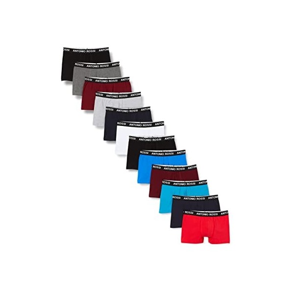 FM London Fitted Boxer Shorty Homme Lot de 12 , Sombre, M