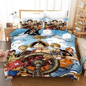 NICHIYO One Piece Parure de lit 3 pièces en microfibre avec housse de couette et taie doreiller Impression numérique 3D 10,