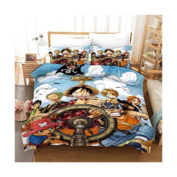 NICHIYO One Piece Parure de lit 3 pièces en microfibre avec housse de couette et taie doreiller Impression numérique 3D 10,