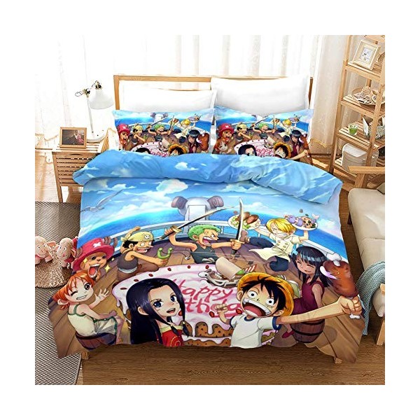 NICHIYO One Piece Parure de lit 3 pièces en microfibre avec housse de couette et taie doreiller Impression numérique 3D 10,