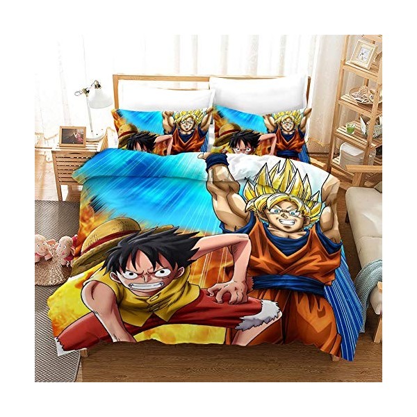NICHIYO One Piece Parure de lit 3 pièces en microfibre avec housse de couette et taie doreiller Impression numérique 3D 10,