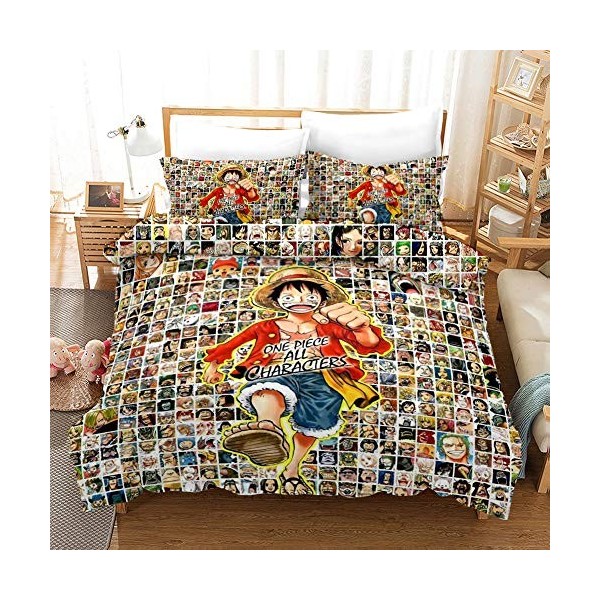 NICHIYO One Piece Parure de lit 3 pièces en microfibre avec housse de couette et taie doreiller Impression numérique 3D 10,