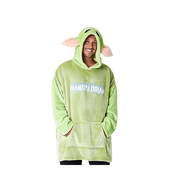 Disney The Mandalorian Sweats à Capuche Homme Baby Yoda, Pull Plaid Oversize en Polaire, Taille Normale, Vert
