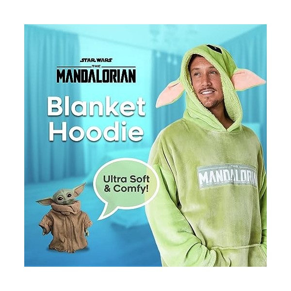 Disney The Mandalorian Sweats à Capuche Homme Baby Yoda, Pull Plaid Oversize en Polaire, Taille Normale, Vert