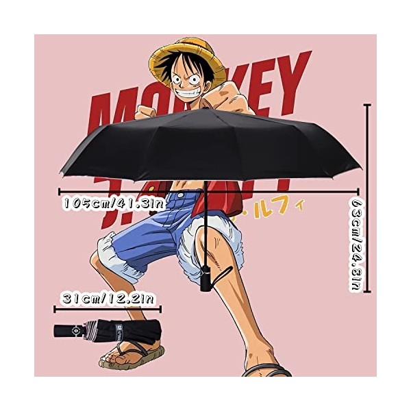 Roffatide Anime One Piece Parapluie 8/10 RIBS Luffy 41.3 Parapluie à Ouverture Automatique Parapluie de Voyage Compact et P