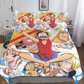 One Piece Ensemble De Literie Imprimé en 3D Parure De Lit Housse De Couette Sets en Microfibre Confortable Luffy Anime Housse