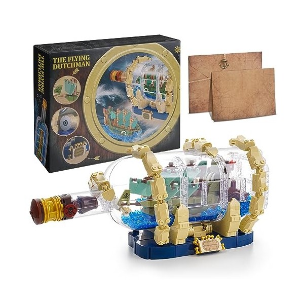 URGEAR Ensemble de Construction de Navire Pirate dans Une Bouteille, Modèle de Bateau Flying Dutchman de Collection avec LED,
