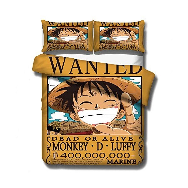 JYHTK Housse Couette -Luffy - Parure de lit One Piece - Polyester 100%, 220 x240 Housse de Couette Fermeture Éclair, avec 2 T