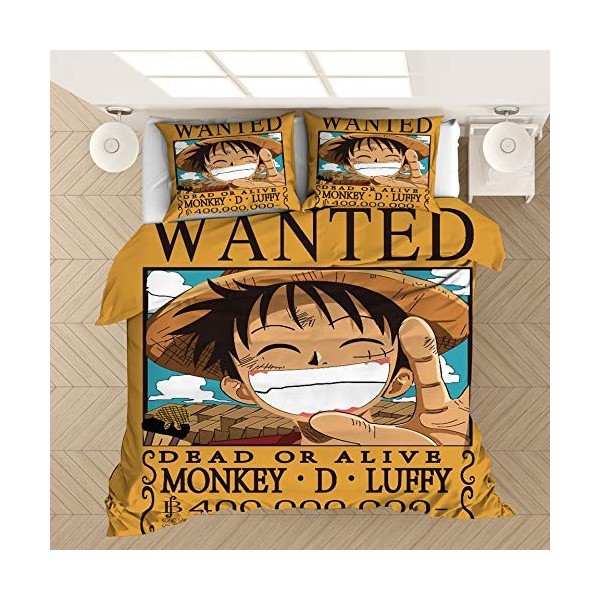 JYHTK Housse Couette -Luffy - Parure de lit One Piece - Polyester 100%, 220 x240 Housse de Couette Fermeture Éclair, avec 2 T