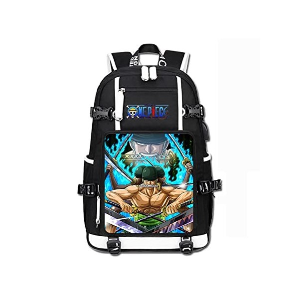 RavEnt Sac à dos One Piece Zoro Anime Cartable Cartable Noir, multicolore