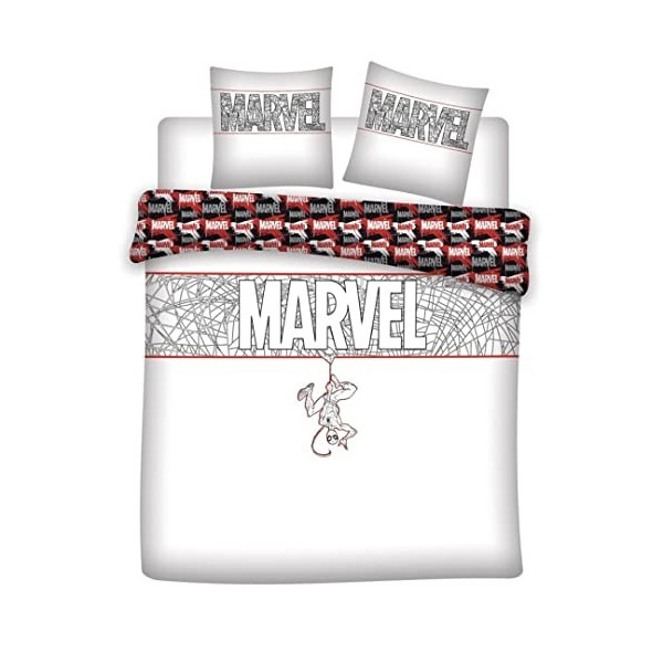 Parure de Lit Double Marvel Spiderman, 100% Coton, Housse de Couette 240x220 cm + 2 Taies doreiller 65x65 cm