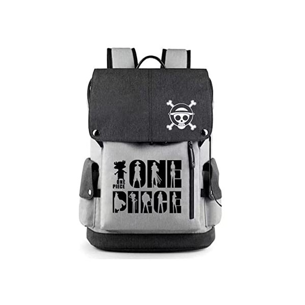 RavEnt Anime One Piece Chapeau de paille Crew Sac à dos Anime pour ordinateur portable Sac à dos Gris Sac à dos Voyage Sac d