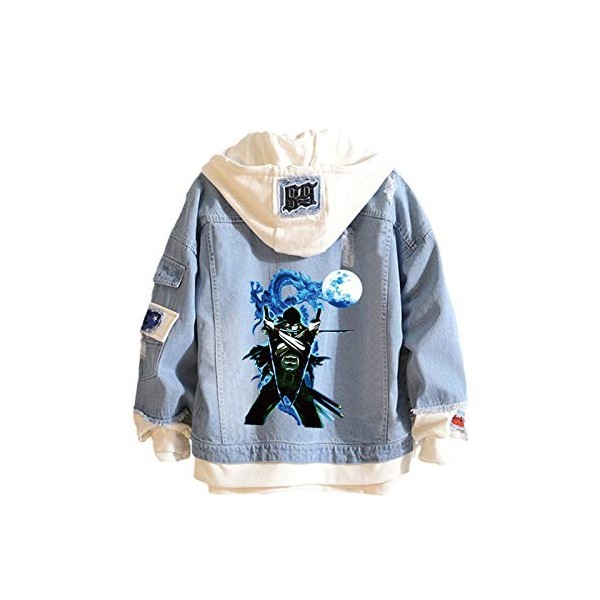 YZJYB Unisexe Japonais One Piece Anime Veste à Capuche Cosplay Roronoa Zoro Veste en Jean Anime Sweat Costume Décontracté Swe