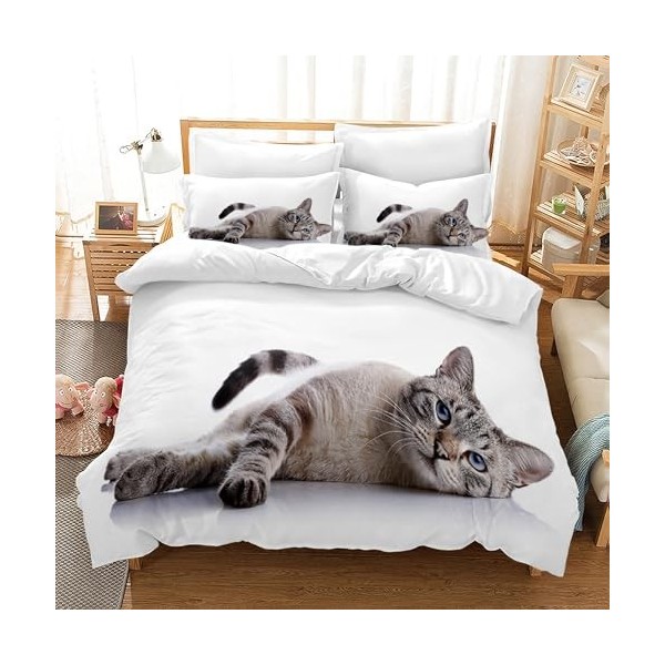 Hoimlm Parure de lit chaton 220 x 240 cm pour fille garçon Motif chaton mignon 3D Parure de lit pour enfants avec housse de c