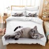 Hoimlm Parure de lit chaton 220 x 240 cm pour fille garçon Motif chaton mignon 3D Parure de lit pour enfants avec housse de c