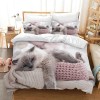 Hoimlm Parure de lit chaton 220 x 240 cm pour fille garçon Motif chaton mignon 3D Parure de lit pour enfants avec housse de c