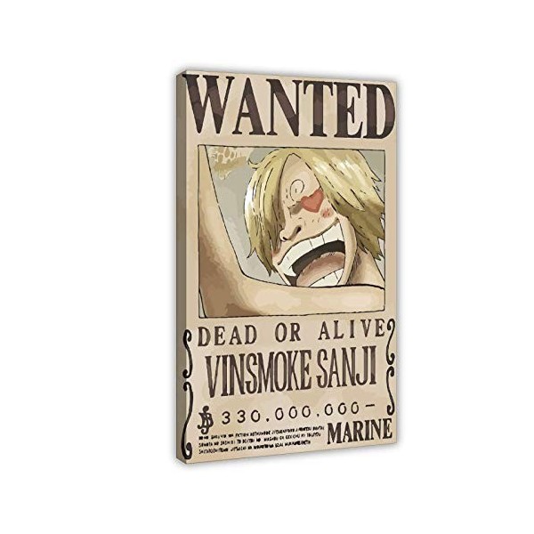 Nice Anime One Piece Vinsmoke Sanji Bounty Wanted Poster sur toile 4 toiles Décoration murale pour salon chambre à coucher Dé