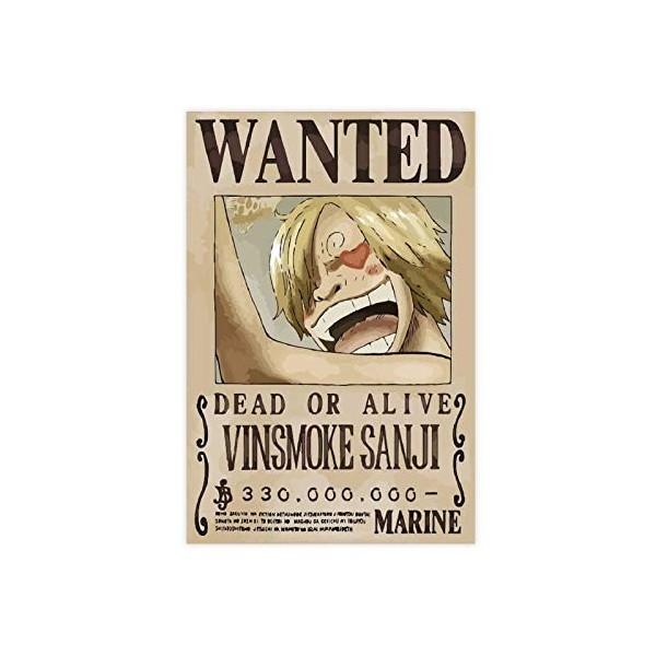Nice Anime One Piece Vinsmoke Sanji Bounty Wanted Poster sur toile 4 toiles Décoration murale pour salon chambre à coucher Dé