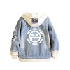YZJYB Veste en Jean One Piece Manga Faux Deux Unisex Sweat à Capuche Anime Trafalgar Law Sweatshirt-Shirt Jeansjacket Cosplay