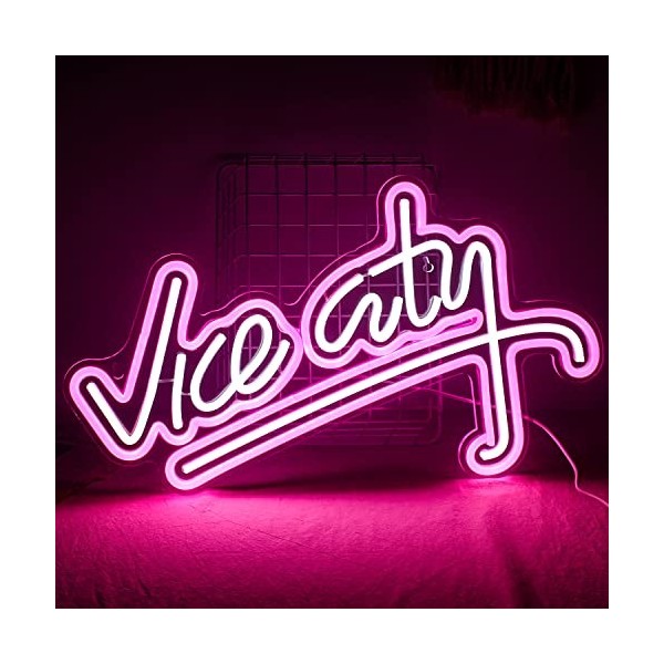 Wanxing – Panneau néon « Vice City » à LED rose et blanc, décoration murale alimentée par USB pour chambre à coucher, salle d