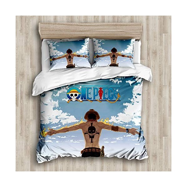 Ste-X Ensemble De Literie pour Enfants - 100% Microfibre - One Piece, Zoro, Portgas D Ace, Luffy Housse De Couette Housse De