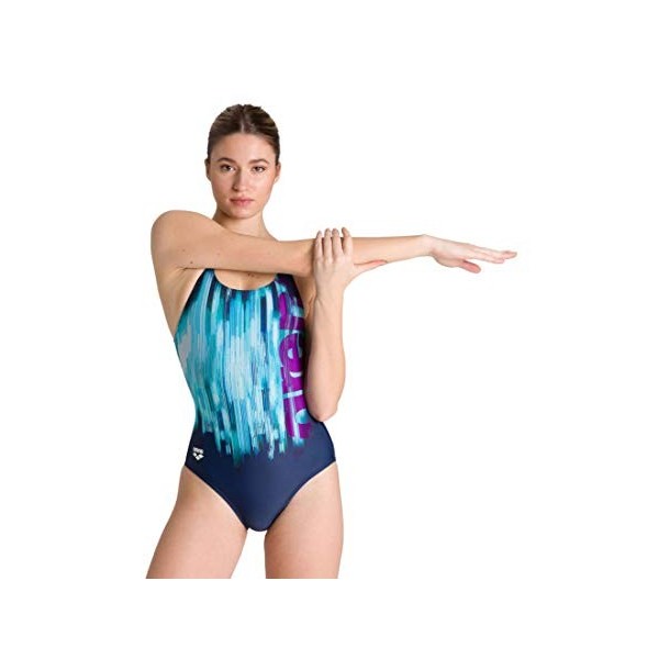 Arena W Drawing Swim Pro Back One Piece Femme, Navy-Turquoise, FR : Taille Unique Taille Fabricant : 38 