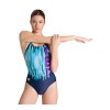 Arena W Drawing Swim Pro Back One Piece Femme, Navy-Turquoise, FR : Taille Unique Taille Fabricant : 38 