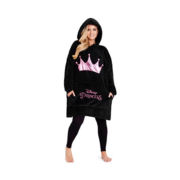 Disney Sweat à Capuche Femme Pull Plaid Oversize en Polaire, Idée Cadeau Femme Minnie Mickey Noir/Rose 