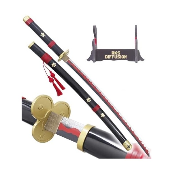 RKS Diffusion One Piece Katana en Bois Lame en Bois Enma Sabre en Bois de Zoro Epee Meito Zoro Sabre Camping Cosplay + Presen