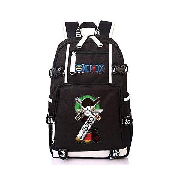 Cosstars One Piece Roronoa Zoro Anime Knapsack Sac à Dos Ordinateur Portable Cartable Laptop Backpack pour Étudiant Noir-4