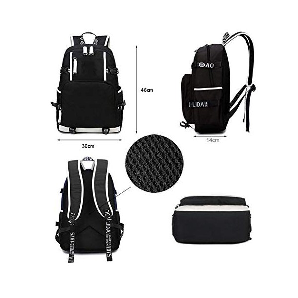 Cosstars One Piece Roronoa Zoro Anime Knapsack Sac à Dos Ordinateur Portable Cartable Laptop Backpack pour Étudiant Noir-4