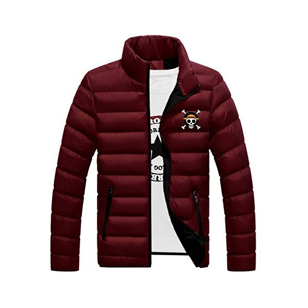 WANHONGYUE Anime One Piece Monkey D Luffy Down Jacket Manteau en Duvet Homme Hiver Veste Outwear Blouson Noir/3 M