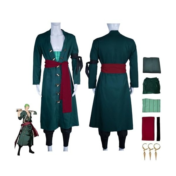 NIKKHO Anime One Piece Cosplay Set, Roronoa Zoro Cosplay Uniforme, Costume De Fête De Carnaval Dhalloween, Avec Pantalon Pei