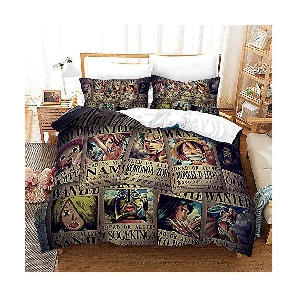NICHIYOBI ONE Piece Parure de lit en 3 pièces avec housse de couette et taie doreiller, en microfibre, impression numérique 